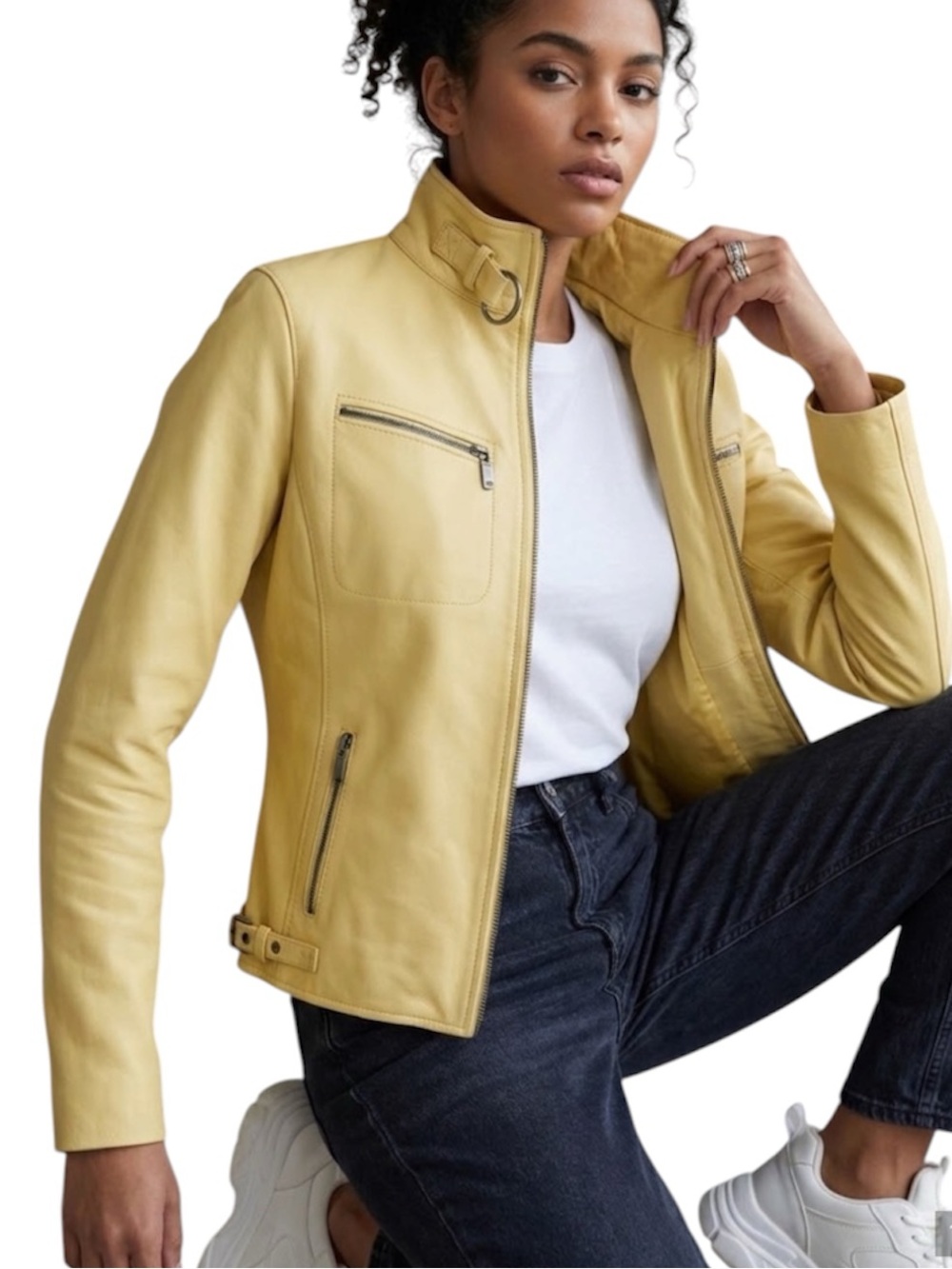 Pale Yellow Moto Biker Jacket  Size M